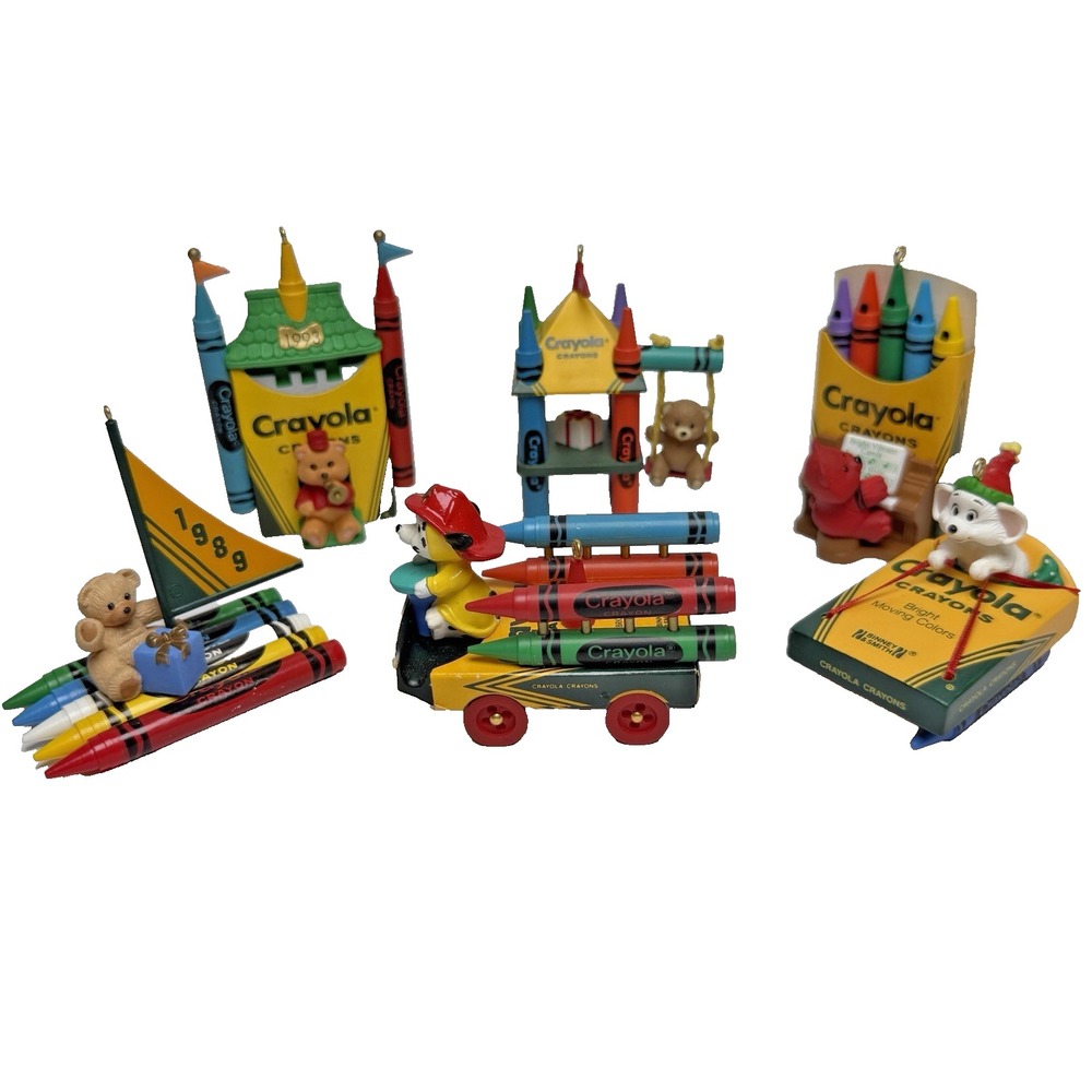 Hallmark Crayola Crayon Christmas Ornaments Lot Of 6 Bears Mouse Fireman 90's